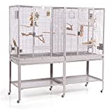 Montana Cages | Premium Vogelkäfig New Madeira Double Vogelkäfig für Finken, Sittiche, 6 Lenkrollen, 4 Edelstahlnäpfe, AVILON Pulverbeschichtet, Platinum Edition, ca. 165 x 56 x 158cm