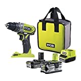 RYOBI 18 V ONE+ Akku-Schlagbohrschrauber R18PD2-242S (2-Gang-Getriebe, max. Drehmoment 40 Nm, Drehmomentstufen 24, Bohrfutter 10 mm, inkl. 1 x 4,0Ah & 1 x 2,0Ah & Ladegerät in Werkzeugtasche)