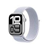 Apple Watch Series 10 (GPS + Cellular 42 mm) Smartwatch mit Aluminiumgehäuse in Silber und Sport Loop in Blaue Wolke (One Size). Fitnesstracker, EKG App, Always-On Retina Display, CO₂ neutral