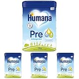 Humana Anfangsmilch Pre, von Geburt an, Milchpulver für Säuglingsmilch, zusätzlich zur Muttermilch oder als alleinige Pre Nahrung, Babynahrung mit DHA und nur Laktose, 750 g (Packung mit 4)