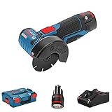 Bosch Professional 12V System Akku Winkelschleifer GWS 12V-76 (inkl. 2x 3.0Ah Akku, Schnellladegerät GAL 1230 CV, 1x Carbide Multi Wheel, 2x Trennscheibe Expert for Inox, L-BOXX2)