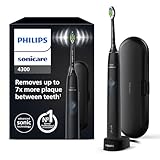 Philips Sonicare ProtectiveClean 4300 elektrische Zahnbürste, Schallzahnbürste mit zwei Intensitätsstufen, Drucksensor und Timer, Schwarz, Modell HX6800/87