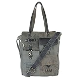 Sunsa Damen Handtaschen. Tasche aus Canvas & Leder. Graue Nachhaltige Schultertasche. Vintage Handgelenktasche mit viele Fächer. Große Shopper