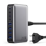 200W USB C Ladegerät, GaN III 8-Port USB Schnellladegerät PPS PD 65W Laptop Ladegerät Adapter USB C Schnellladestation mit USB-A, USB C Netzteil Charger für MacBook, iPhone, ipad,SteamDeck,Smartphones