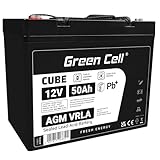 Green Cell® AGM 12V 50Ah Akku Vlies Batterie VRLA Blei Batterie Bleiakku Ersatzakku Akkubatterie Versorgungsbatterie Zyklenfest Wartungsfrei Caravan Camping Camper Solarpanel Solarbatterie