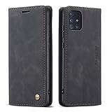 QLTYPRI Hülle für Samsung Galaxy A51, Vintage Dünne Handyhülle mit Kartenfach Geld Slot Ständer PU Ledertasche TPU Bumper Wallet Case Flip Schutzhülle für Samsung Galaxy A51 - Schwarz