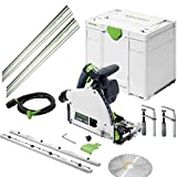 Festool Tauchsäge TS 60 KEBQ-Plus-FS, 577417 (mit Führungsschienen, Verbindungsstück, Schraubzwingen, Innensechskantschlüssel, Kreissägeblatt, Sichtfenster, Splitterschutz), im Systainer