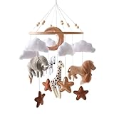 Waldtiere Mobile Baby Windspiel, Baby Mobile aus Filz, Mobile Babybett mit Giraffe Elefant L?we Zebra, H?ngende Bettglocke Anh?nger, Geschenk f¨¹r Neugeborenen Junge M?dchen (Waldtiere)