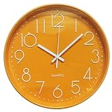 Taodyans Silent Wall Clock 12 Inch Kitchen Clock Quartz Battery Operated Round Modern Hanging Clock for Office Class Room Living Room Bedroom (Orange)