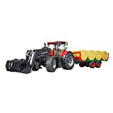 bruder 03198 - Case IH Optum 300CVX mit Frontlader & Ballentransportanhänger - 1:16 Traktor Trecker Ballenanhänger Bauernhof