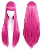 Linfairy Anime Pink Pink Long Princess Perücke Halloween Kostüm Cosplay Perücke für Frauen 85 cm