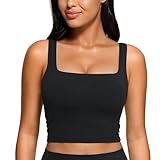 CRZ YOGA Damen Butterluxe Sport BH Gepolstert Ohne Bügel Crop Tops Atmungsaktive Yoga Tank Top Fitness Workout Sports Bra Schwarz 40