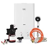 Eccotemp CE-L10 Portable Outdoor Tankless Water Heater w/EccoFlo Diaphragm 12V Pump, Strainer & Shower Set, 30 mbar