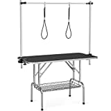 Yaheetech Trimmtisch Tierpflegetisch Schertisch Pflegetisch mit Unterkorb, 2 Schlingen, klappbar schwarz 118 x 60,9 x 177 cm