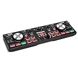 Numark DJ2GO2 Touch – Mini DJ Controller für unterwegs - 2-Deck USB DJ Pult mit Audio Interface und kapazitativen Jogwheels, 4 Pad Modi; Software enthalten