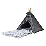 Whiwhi Tipi Zelt für Haustiere mit Plüsch Hundematte Luxery Hundezelt Abnehmbar und Waschbar Haustierzelte Tragbar Haustierbett Multifunktionales Hundebett Katzenzelt 60x60x70cm