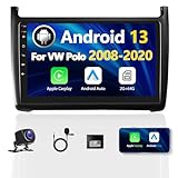 2G+64G Android 13 Autoradio 2Din für VW Polo 6R 6C 9N 2008-2016 mit Wireless Carplay Android Auto, 9 Zoll Touch Display Doppel Din Radio mit GPS WiFi Bluetooth FM/RDS SWC AHD Rückfahrkamera CANBUS