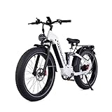 RZOGUWEX Elektrofahrrad, 26-Zoll-Offroad-EBIKE für Erwachsene mit abnehmbarem 48-V-25-Ah-Lithium-Ionen-Akku, 7 Gängen mit Doppelstoßdämpfern und doppelter hydraulischer Scheibenbremse (Weiß)