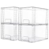 Vtopmart 4er-Pack große stapelbare Aufbewahrungsschubladen, transparente Acryl-Schubladenorganisatoren mit Griffen, einfache Montage für Badezimmer, Küchenunterwasche, Schrank, Abstellraum, Make-up