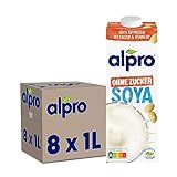 Alpro Sojadrink – Vegan und milchfrei – Von Natur aus laktosefrei und fettarm – Reich an pflanzlichen Proteinen, beinhaltet Calcium und Vitamine – 8 x 1 L – Haltbar