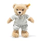 Steiff Kuscheltier Schlaf-gut-Bär, Süßes Stofftier, Jungen, Mädchen & Babys ab 0 Monaten, Soft Cuddly Friends, Plüschtier 25 cm, Hellgrau, 239908