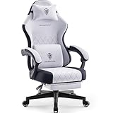 Dowinx Gaming Stuhl Stoff mit Frühling Kissen, Massage Lendenwirbelstütze Bürostuhl mit Fußstütze für Erwachsene, Ergonomischer Gaming Sessel Groß und Hoch für Office Gaming 135KG, Grau