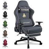 Vittanly Gaming Stuhl, Luxuriöser Atmungsaktiver Wildlederimitat Bürostuhl Gaming Chair, Ergonomischer Gamer Stuhl mit Fußstütze Kopfstütze und Lendenkissen, 3D Armlehnen, 90-155° Rückenlehne, Grau