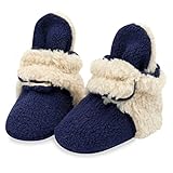 Zutano Cozie Fleece Baby Booties with Grippers Slipper, True Navy Furry, 12 Months Unisex Infant