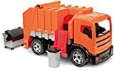 LENA 02166 Starke Riesen Müllwagen, Giga Trucks Müllfahrzeug ca. 72 cm, robuster Müll LKW mit 2 Achsen, Müllauto Funktion und 2 Mülltonnen, XXL Spielfahrzeug für Kinder ab 3 Jahre, Orange