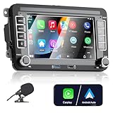 Apple Carplay Autoradio für VW Golf 5 6 Polo T5 Tiguan Skoda Passat Jetta Caddy B6 B7 Touran Android Auto, 7 Zoll Touchscreen Radio mit Bluetooth/FM/AM/USB/RDS/Fahrzeugbild rückwärts