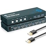 4 Port HDMI KVM Switch 4 PC 1 Monitor, USB 3.0 KVM Switch 4K@60Hz für 4 Computer teilen sich 1 Tastatur, Satz Maus, U-Disk und Drucker, mit 1 HDMI- und 3 USB-Kabeln, HDCP 2.2, Plug and Play