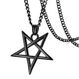 XUANPAI Satanic Invertiert Pentagramm Anhänger Halskette, Kirche von Satan Hexe Wicca Amulett Halsketten Edelstahl Schmuck Geburtstag Jubiläumsgeschenke für Papa Ehemann, Schwarz