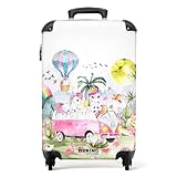 NoBoringSuitcases.com® Kinderkoffer Mädchengeschenke Handgepäck Koffer Reisetasche mit Rollen Kinder - Pink - Einhorn - Regenbogen - Kinder Koffer Madchen Trolley, 55x40x20