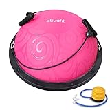 Ativafit 60 * 18cm bis 300KG Yoga Balance Trainer Ball, Balancetrainer Gymnastikball Halbkugel mit Expander & Pumpe, Rutschfest Yoga Gymnastik Ball Yoga für Krafttraining Gleichgewichtstraining Pink