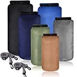 6 Stück wasserdichte Trockenbeutel Set Trockensack Leicht Luftdicht Packsack Set 20 L 15 L 10 L 8 L 5 L 3 L Trockentasche und Lang Verstellbar Schultergurt für Kajakfahren (Dunkle Farbe)