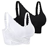 iClosam Damen Sport BH Spitzen Bra für Ohne Bügel Klassische BH für Frauen Bustier Spitzen Bra Bralette Lace Mit Polstern Bra Dünn Front Closure Push Up Gepolsterter BH Bequem L-3XL