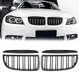 TTCR-II Kompatibel mit BMW E90 Nieren Schwarz Kühlergrill, Kühlergrill Streifen für 3er E90 E91 2005-2008 316i 318d 318i 320d 320i 328i 330d 330i, 2Stk Doppel Slats BMW E91 Nieren Kühlergrill Schwarz