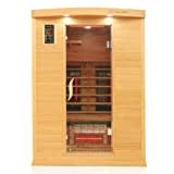 Dewello® Infrarotkabine Infrarotsauna Pierson PRO 135x105 für 1-2 Personen aus Hemlock und Zedern Holz mit Duo Vollspektrumstrahler, Bodenstrahler, LED-Farblicht, Bluetooth, FM,MP3,USB