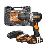 WORX NITRO 18V(20V MAX) Akku-Schlagbohrmaschine WX352.4, PowerShare, bürstenloser Motor, 60Nm, variable Drehzahlregelung, LED-Licht, 75 Stück Akkusatz, 2 Stk. 2,0Ah-Akkus im Lieferumfang