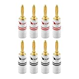 Nakamichi 24K vergoldeter Bananenstecker 12 AWG - 18 AWG Gauge Größe 4mm für Lautsprecher Verstärker Hi-Fi AV Receiver Stereo Heimkino Audiokabel Stecker schraubbar 8 Stück (4-Paare)