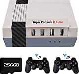 Super Console X Cube, kabellose Retro-Videospielkonsole mit 256G TF-Karten, über 50 integrierte Emulatoren und 50.000 Spiele, 4K-TV-HD/AV-Ausgang, Zwei kabellose 2,4G-Controller (256G)