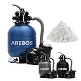 Arebos Sandfilteranlage mit Pumpe inkl. 700g Filterbälle | Blau | 400W | 10.200 L/h | Tankvolumen bis zu 27,5 kg Sand | 7 - Wege Ventil mit Griff | mit Druckmanometer | Poolfilter