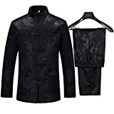 wecotton Kung Fu Anzüge Sets Herren Chinesischer Tang Anzüge Hanfu Kampfsport Kleidung Hemd Traditionell Wing Chun Taichi Uniform Oberteile Hosen (EU L/Asien Größe XXL, Schwarz)