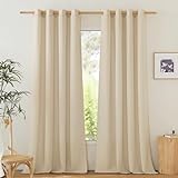 PONY DANCE Linen Curtains for Living Room Ösenschal 2er Set H 245 x B 140 cm Boho Gardinen Wohnzimmer Leinen Vorhänge Halbtransparent Landhausstil Gardinen Leinenoptik Halbtransparent, Angora