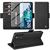 Handyhülle für Samsung Galaxy S20 Hülle mit Schutzfolie, Schutzhülle Galaxy S20 Standfunktion Premium Leder Wallet Silikon Phone Case Cover Hüllen S20 Klapphüllen 6.2 Zoll (Schwarz)