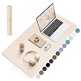 YSAGi Schreibtischunterlage, Mauspad mit Leder und Rutchfeste Wildleder, Multifunktionales Office Mousepad Laptop Schreibunterlage, Tischschutz Unterlage für Büro/Home-Office (Beige, 80x40cm)