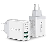 2er Pack USB C Ladegerät, Aioneus 40W Schnellladegerät 4 Ports PD+QC Netzteil, Mehrfach USB C Power Adapter für iPhone 15 Plus 14 Pro Max 13 Pro 12 Mini 11 SE XS XR 8, Samsung, Handy