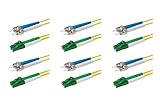 SpeedyFiberTX Glasfaserkabel LC/A auf ST/U Patchkabel, 6er-Pack, 25m, Grüne, blaue und weiße Stecker, Corning SMF-28 Ultra Singlemode 9/125um Glasfaser, Duplex Gelber LSZH Kabelmantel