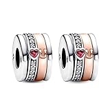 RMMY Charm Love u Clip Stopper Charms 2pcs Anhänger für Armband Halskette Muttertag Geschenk für Frauen 925 Sterling Silber Beads with Zirkonia Schmuck