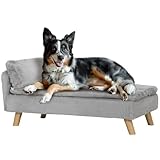 PawHut Hundesofa für mittelgroße Hunde, Hundebett mit abnehmbarem und waschbarem Kissen, Haustiersofa mit Holzbeine, mit Erhöhtem Design, 20 kg, Hellgrau